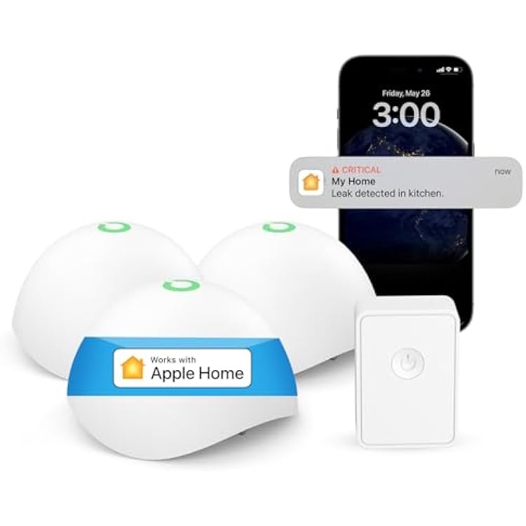 مجموعة مستشعر تسرب المياه الذكي من Meross مع وحدة التحكم (متوافقة مع Apple HomeKit وSmartThings)