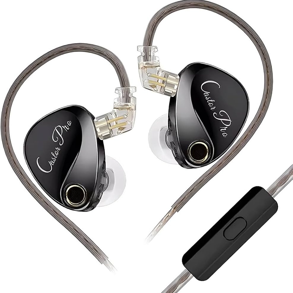 KZ Castor Pro IEM Headphone, Dual 10mm Dynamic Driver 3.5mm Plug AUX (Black)