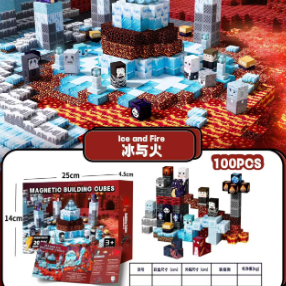 Minecraft Ice & Fire Magnetic Building Block Set – 100 Pieces