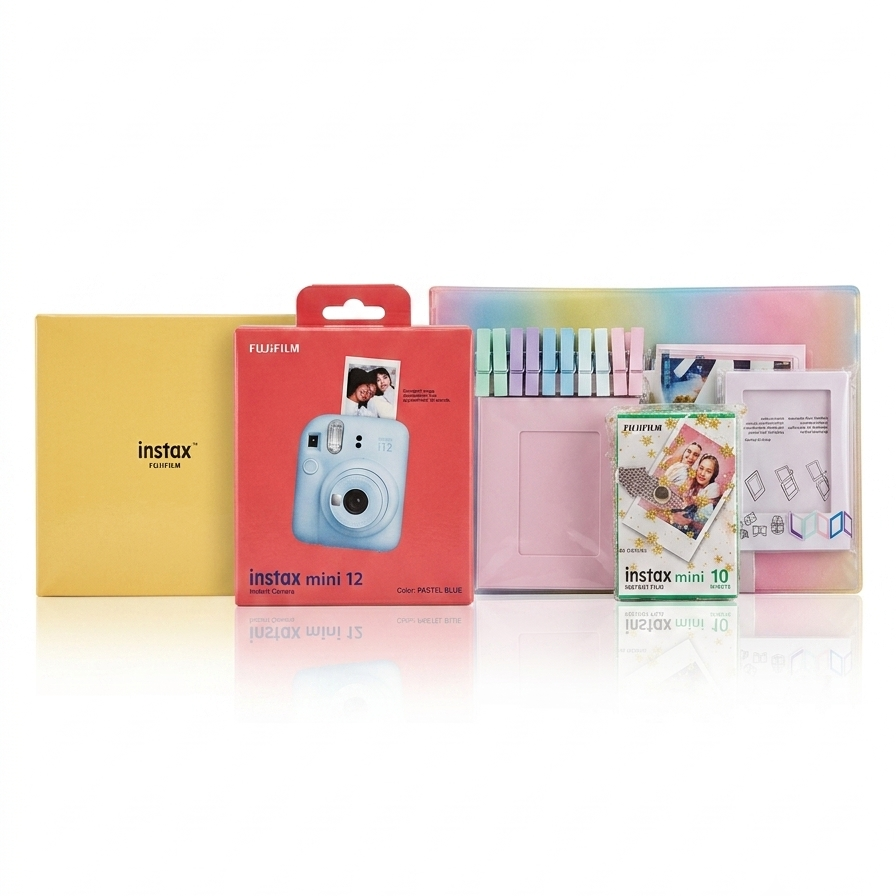 Fujifilm Instax Mini 12 Instant Camera Set with Clear Case - Sky Blue
