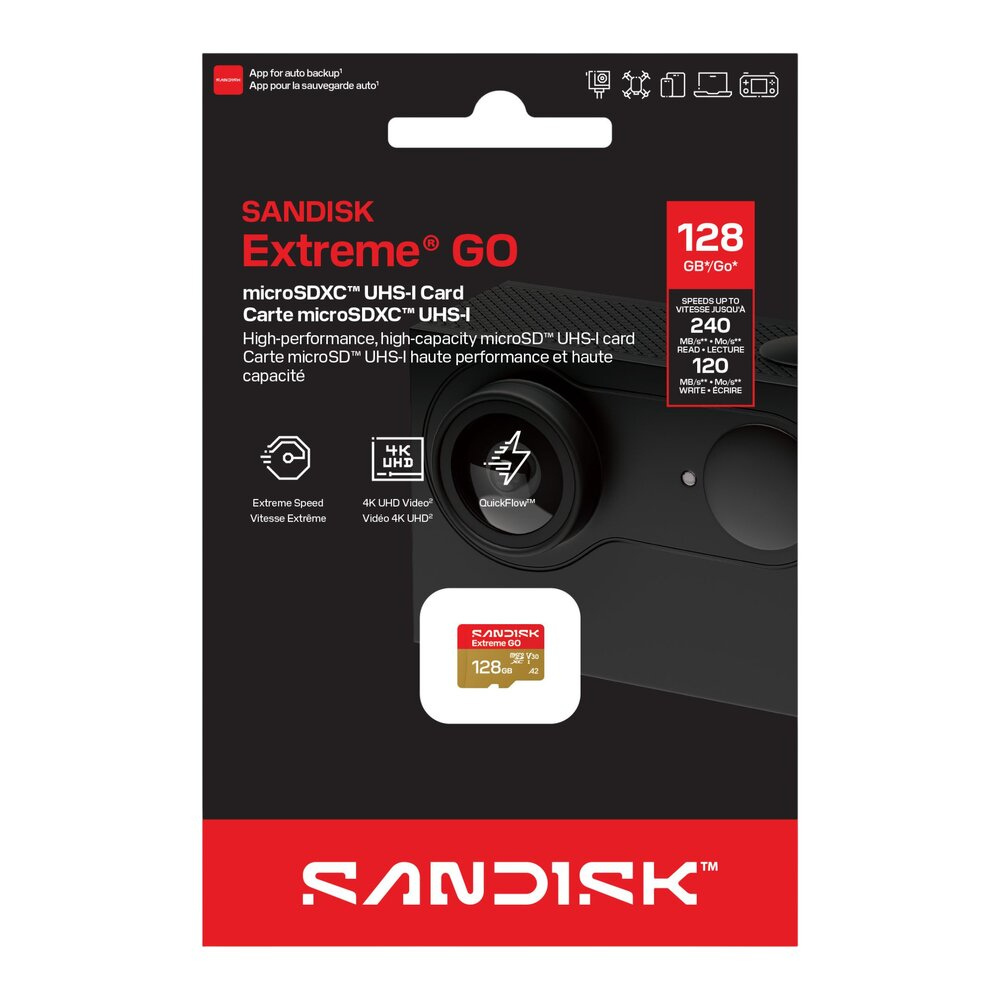 SanDisk 128GB Extreme GO microSDXC UHS-I Memory Card (240/120MB/s, A2, V30)