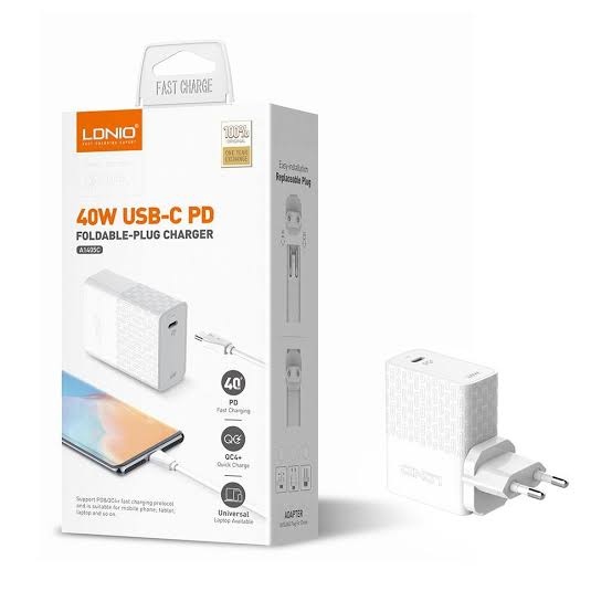 Ldnio 40W USB-C PD Charger A1405C with USB-C to Lightning Cable – Fast Charging Adapter for Apple Devices