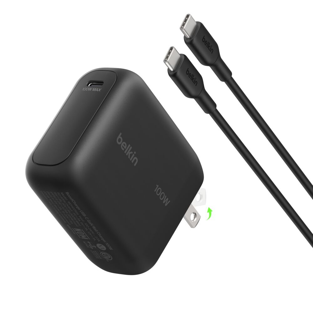 شاحن جداري بيلكين سريع بتقنية GaN ومنفذ USB-C بقدرة 100 واط - أسود