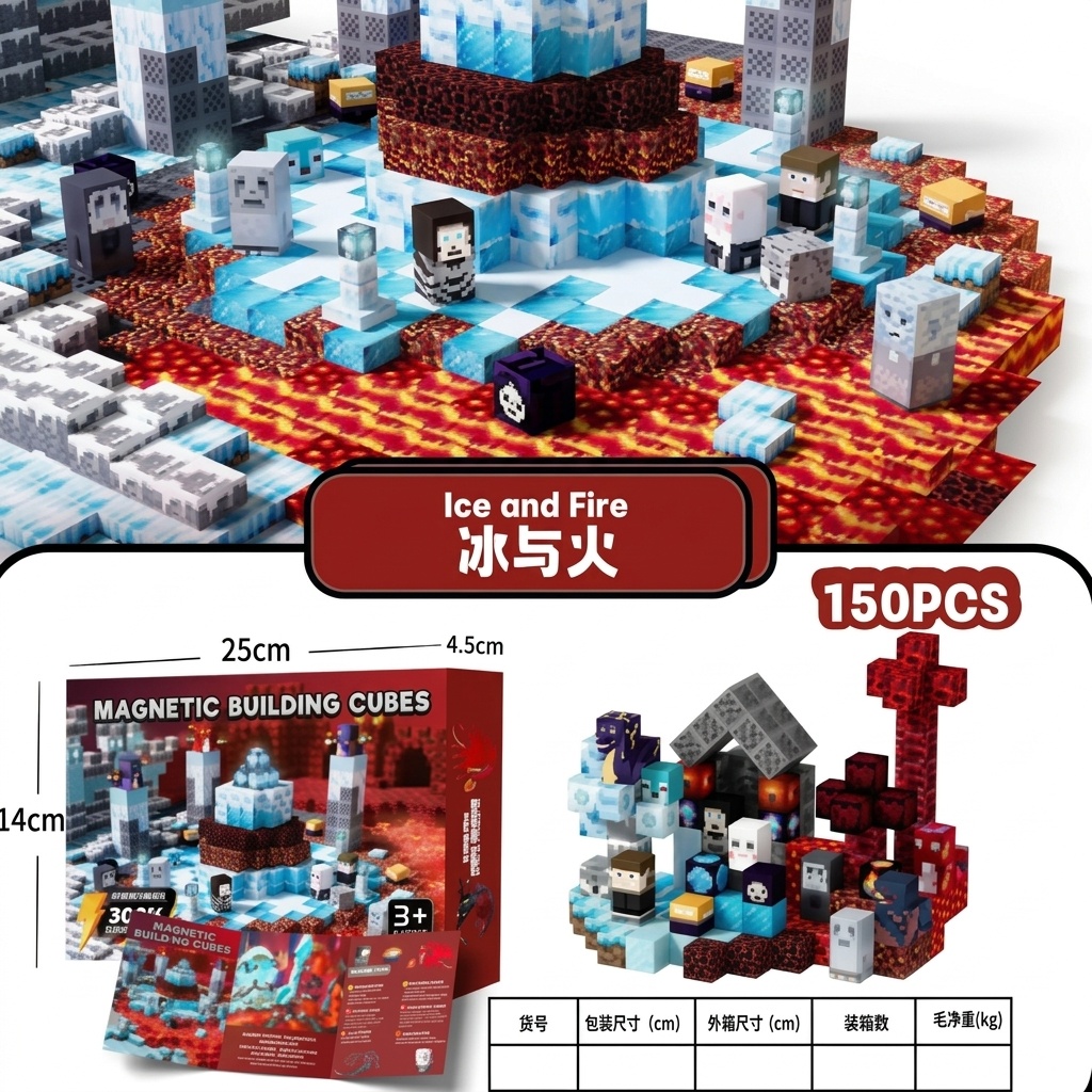 Minecraft Ice & Fire Magnetic Building Block Set – 150 Pieces