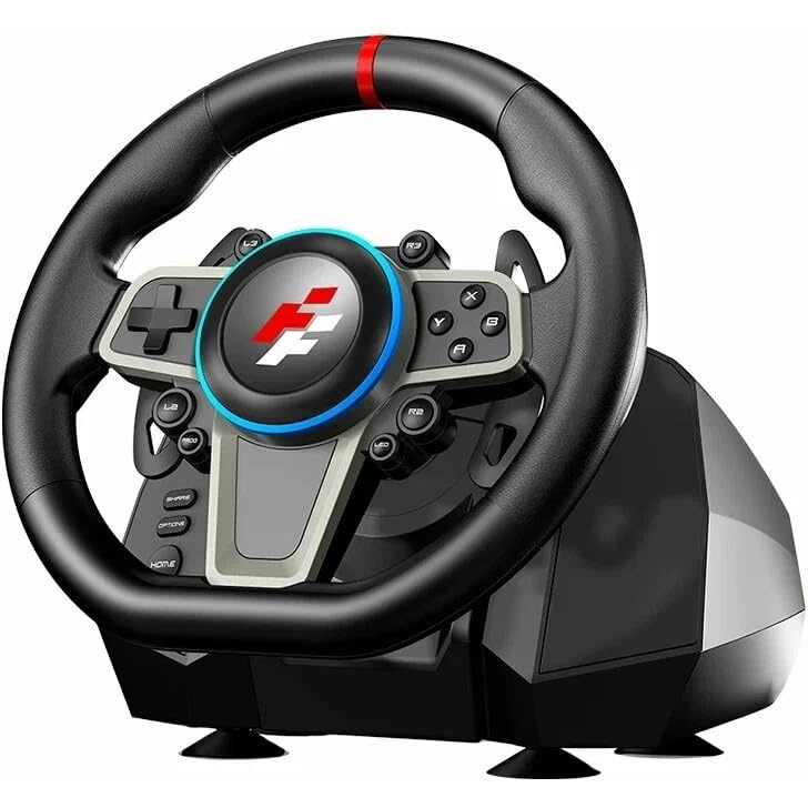مجموعة عجلة القيادة Flashfire F119 Buddh Mini للسباق - عجلة قيادة للألعاب مع دواسات