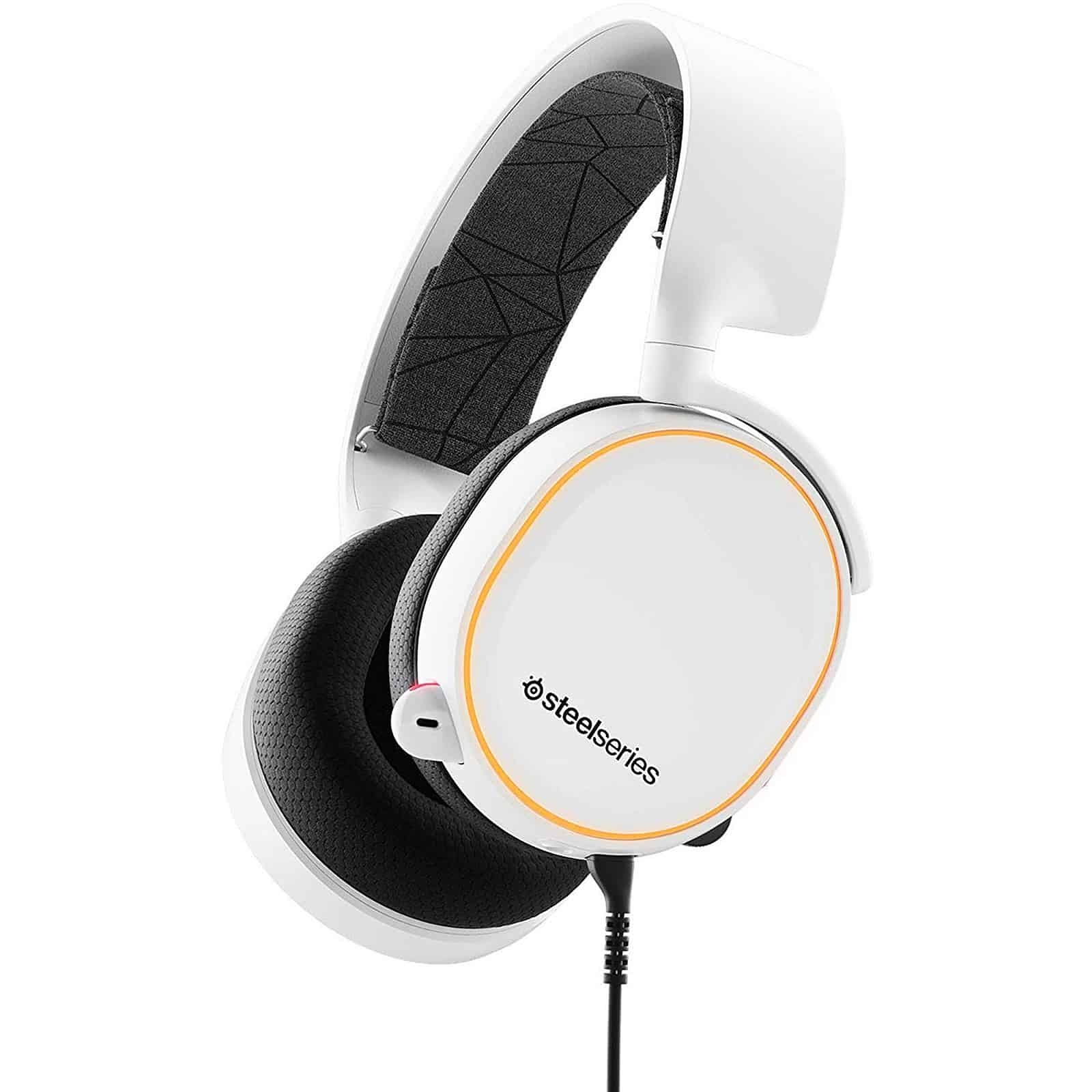 هێدفۆنی گەیەمینگی سیمداری SteelSeries Arctis 5 بە ڕووناکی RGB - ڕەنگی سپی