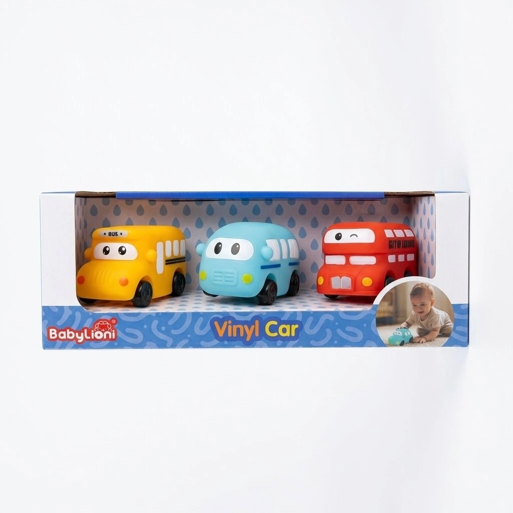 BabyLioni Vinyl Soft Toy Bus Set – 3 Pieces 
