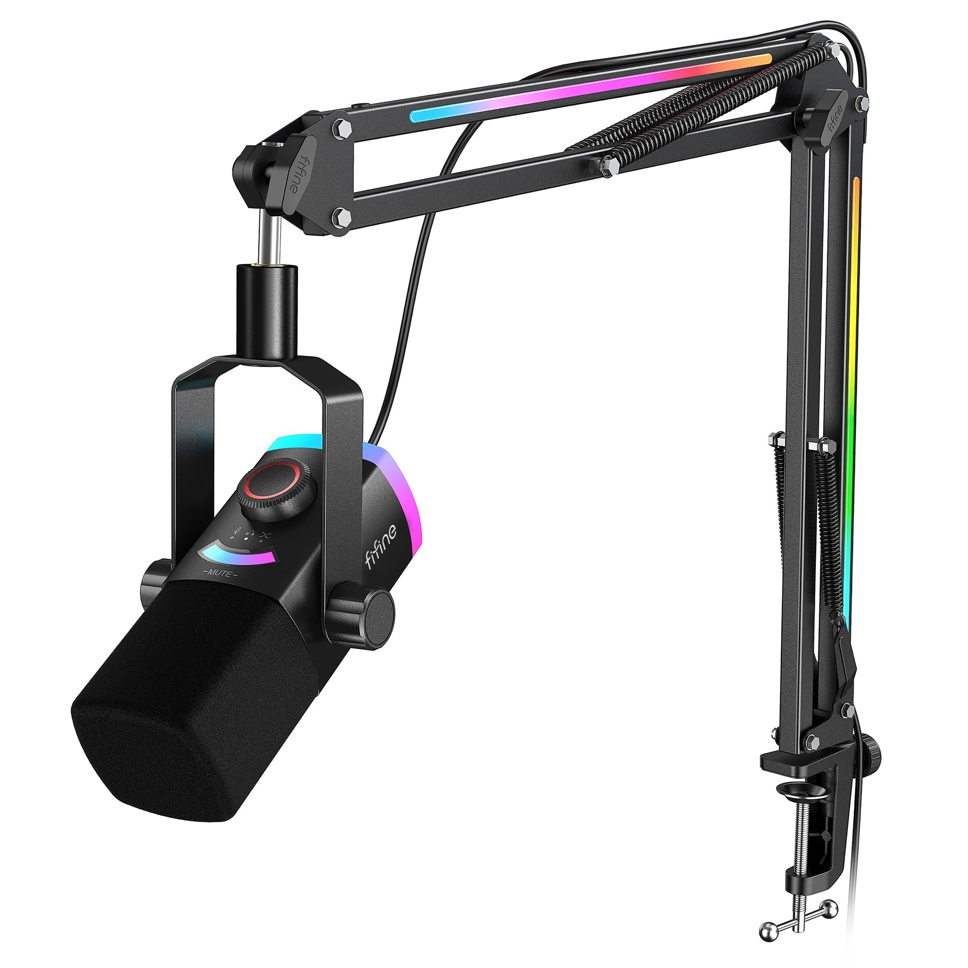 كيت ميكروفون FIFINE AmpliGame AM8 Pro T USB/XLR ديناميكي مع حامل بازوع RGB