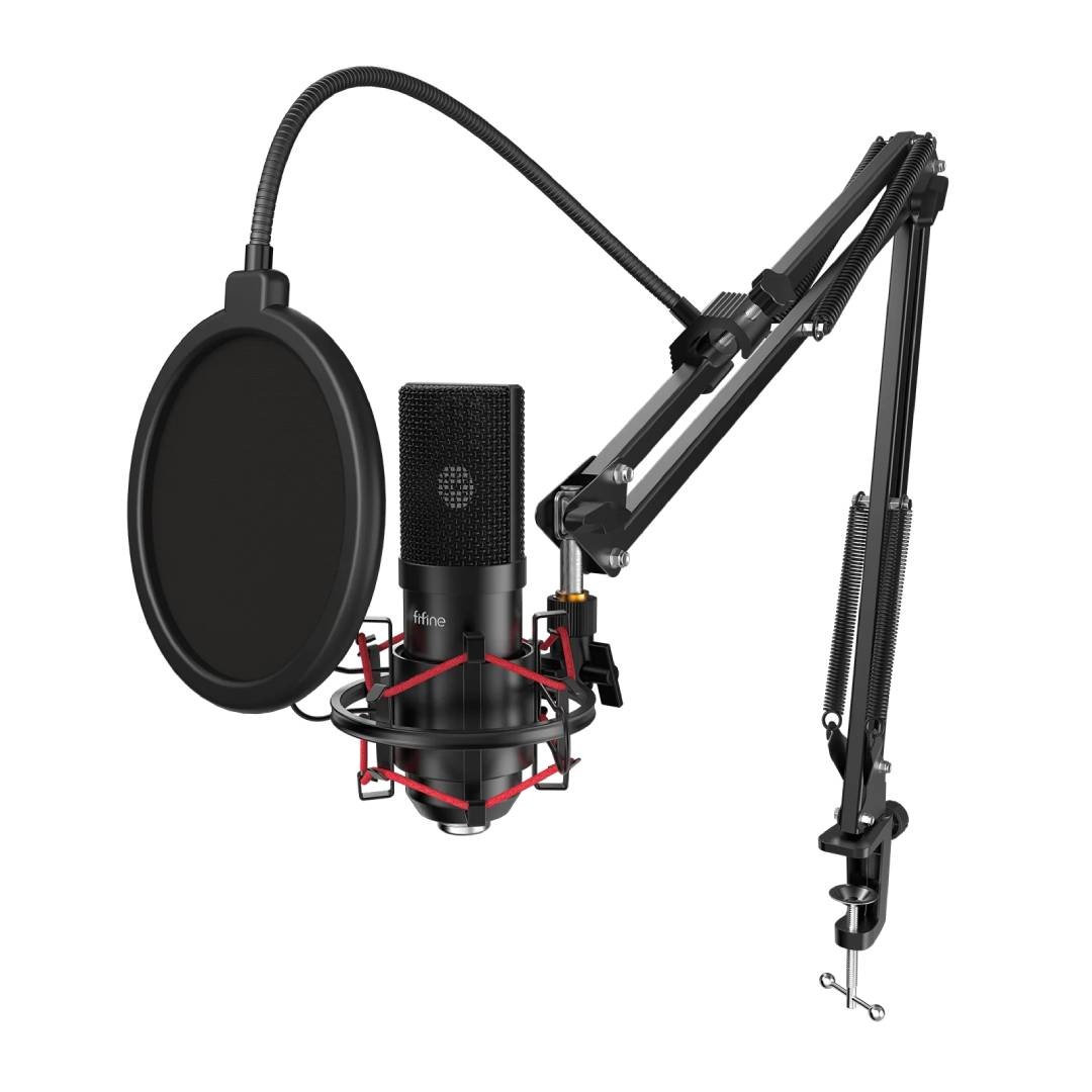 کیتی مایکرۆفۆنی USB کۆندێنسەری FIFINE T732 لەگەڵ ستاندی بازووی هەڵواسراو