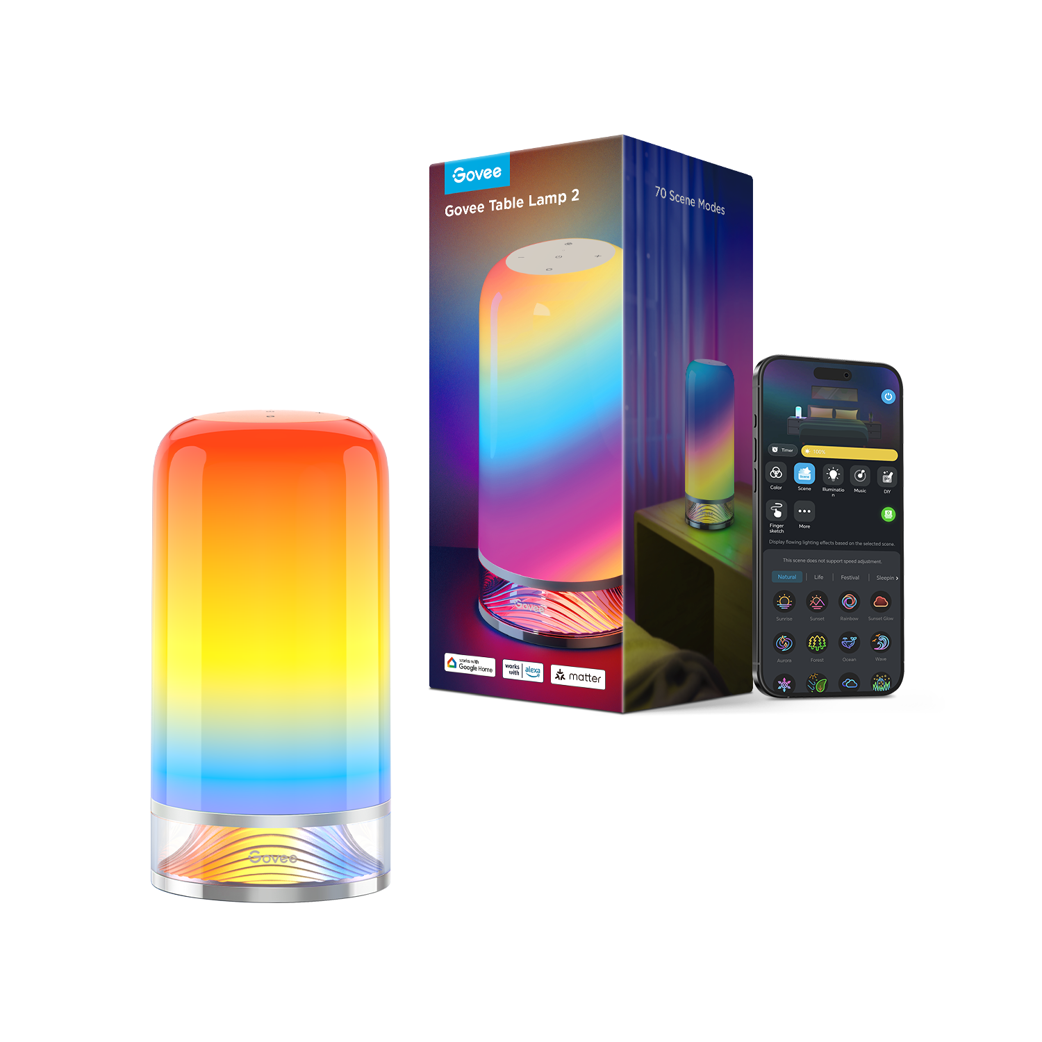 Govee RGBIC Smart Table Lamp 2, Matter Wi-Fi & Bluetooth Touch LED Lamp (Corded) H6022 