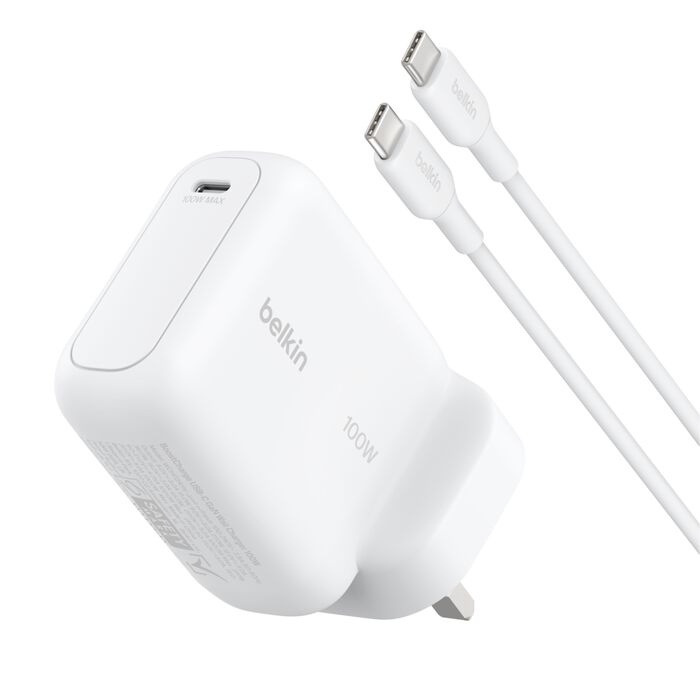 Belkin 100W USB-C GaN Fast Wall Charger – White