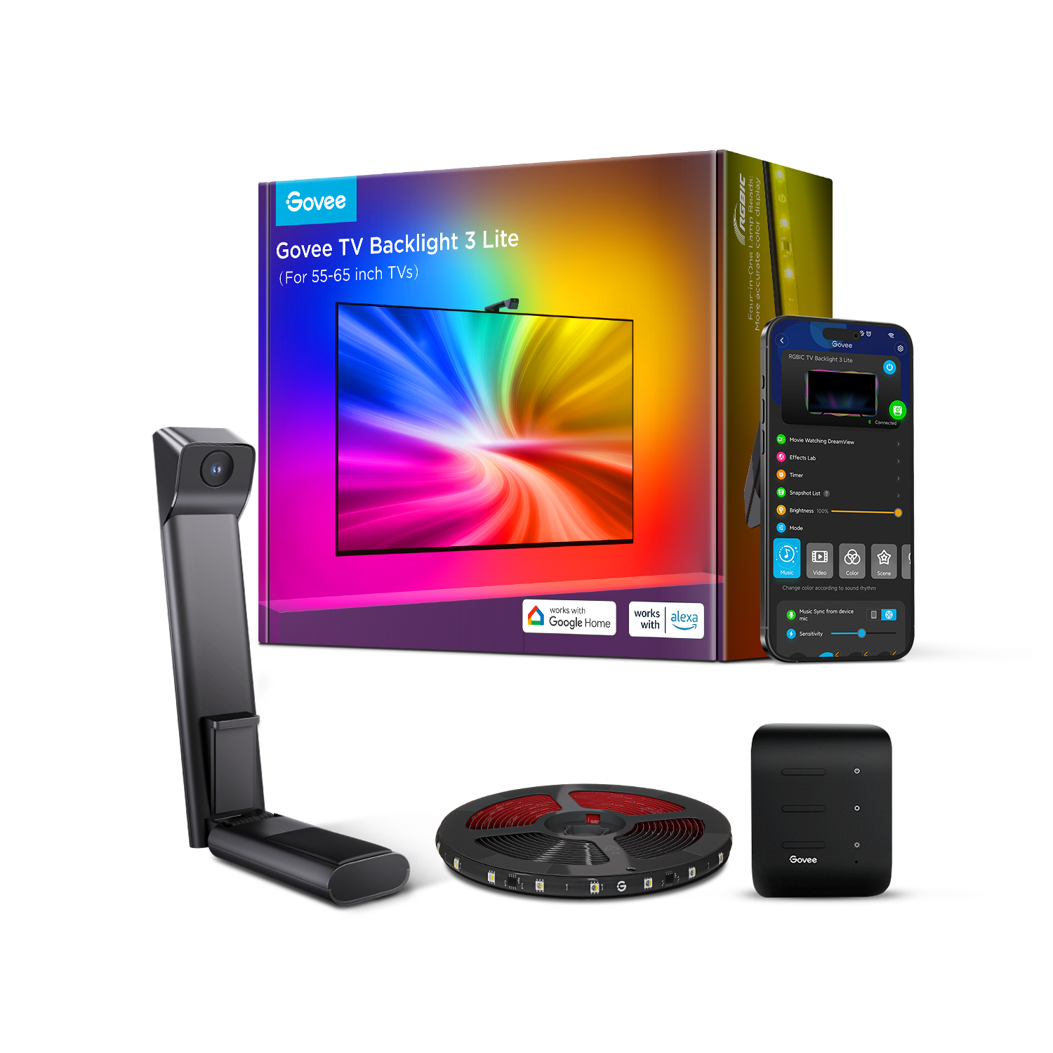 Govee TV Backlight 3 Lite مع ميزة تصحيح تأثير عين السمكة لأجهزة التلفزيون مقاس 55-65 بوصة - منتج مفتوح العبوة (H6099)
