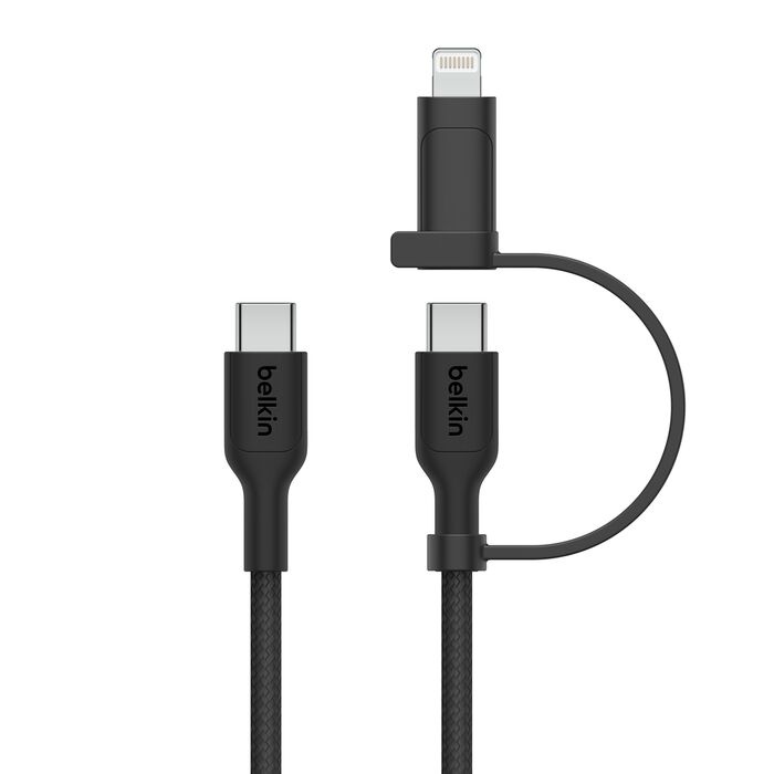 Belkin BoostCharger 2-in-1 | USB-C to USB-C Braided Cable with Lightning Adapter