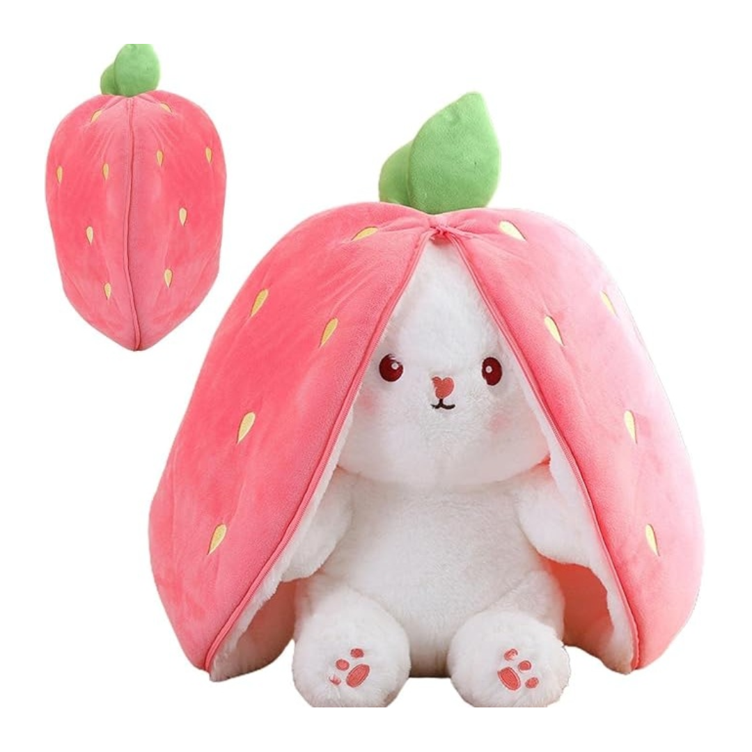 لعبة دمية قطيفة ناعمة على شكل أرنب لطيف مع فراولة – 40 سم (Cute Rabbit with Strawberry Plush Toy)